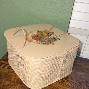 Vintage Antique Harvey Wicker Sewing Basket Princess full of sewing notations